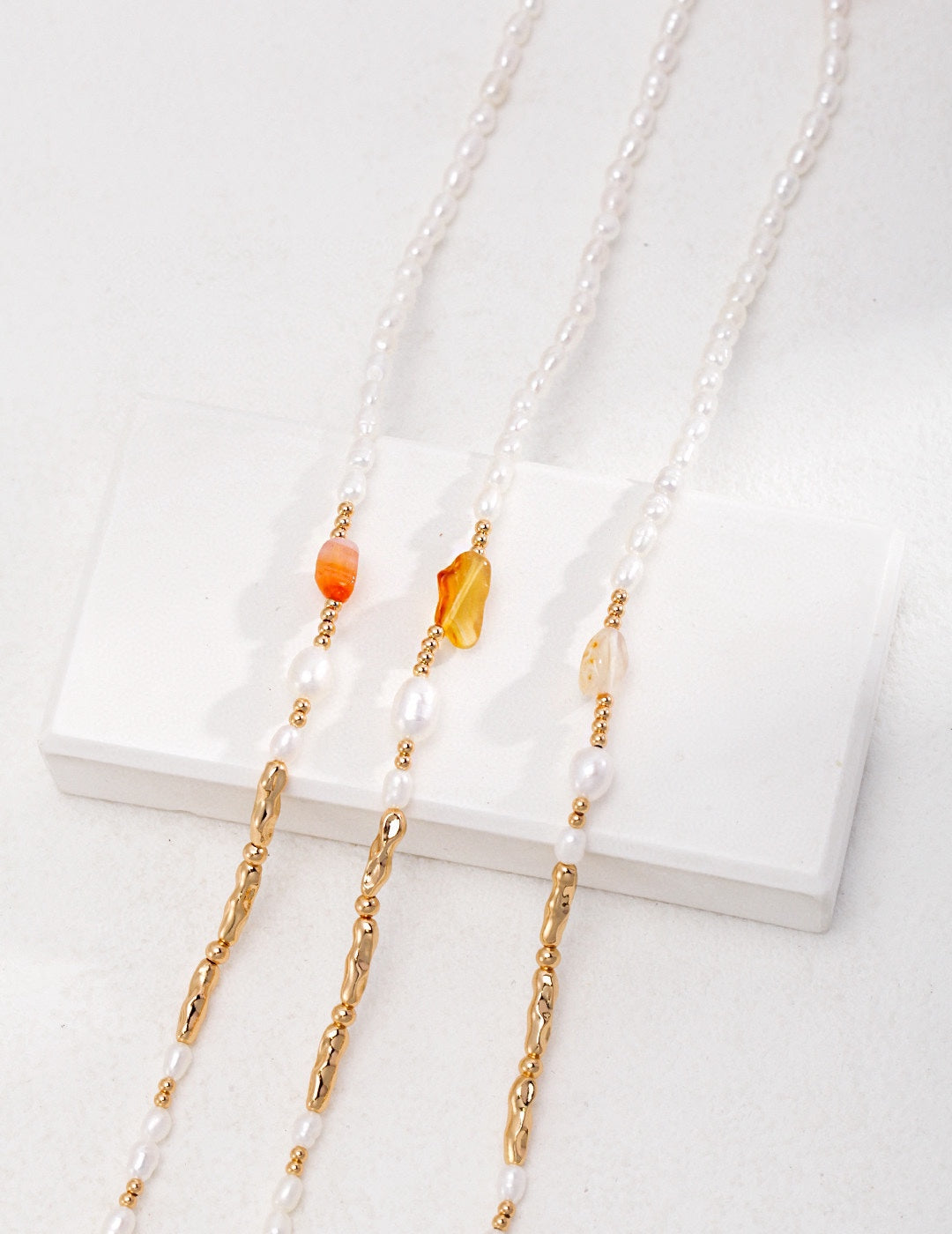 S925 Silver Pearl & Tiger Eye Necklace – Adjustable Vintage Gold Finish