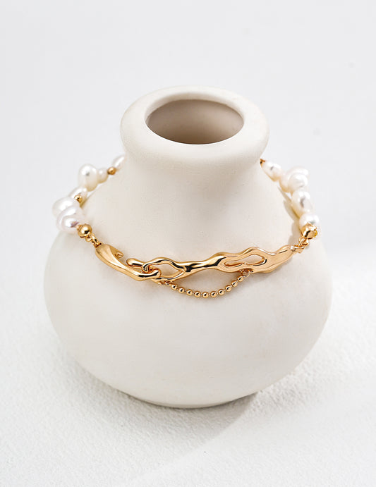 S925 Sterling Silver Vintage Pearl Bracelet With Adjustable Chain