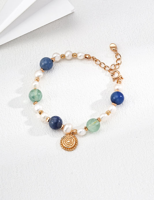 S925 Silver Natural Pearl Bracelet with Fluorite & Aventurine – Dreamlike Harmony of Seasons