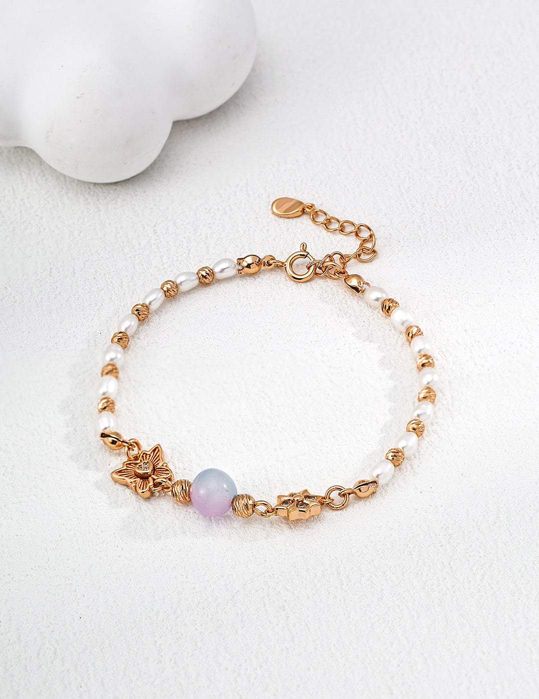 Elegant S925 Silver Bracelet with Gradient Cat’s Eye and Pearl Fairy Charm