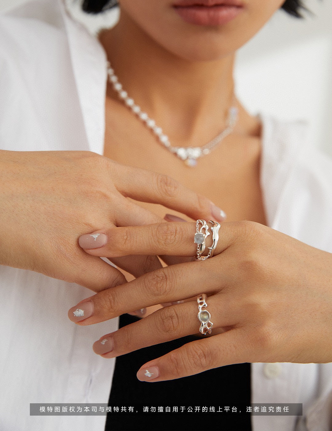 S925 Silver Gray Moonstone Ring – Adjustable Chain Design