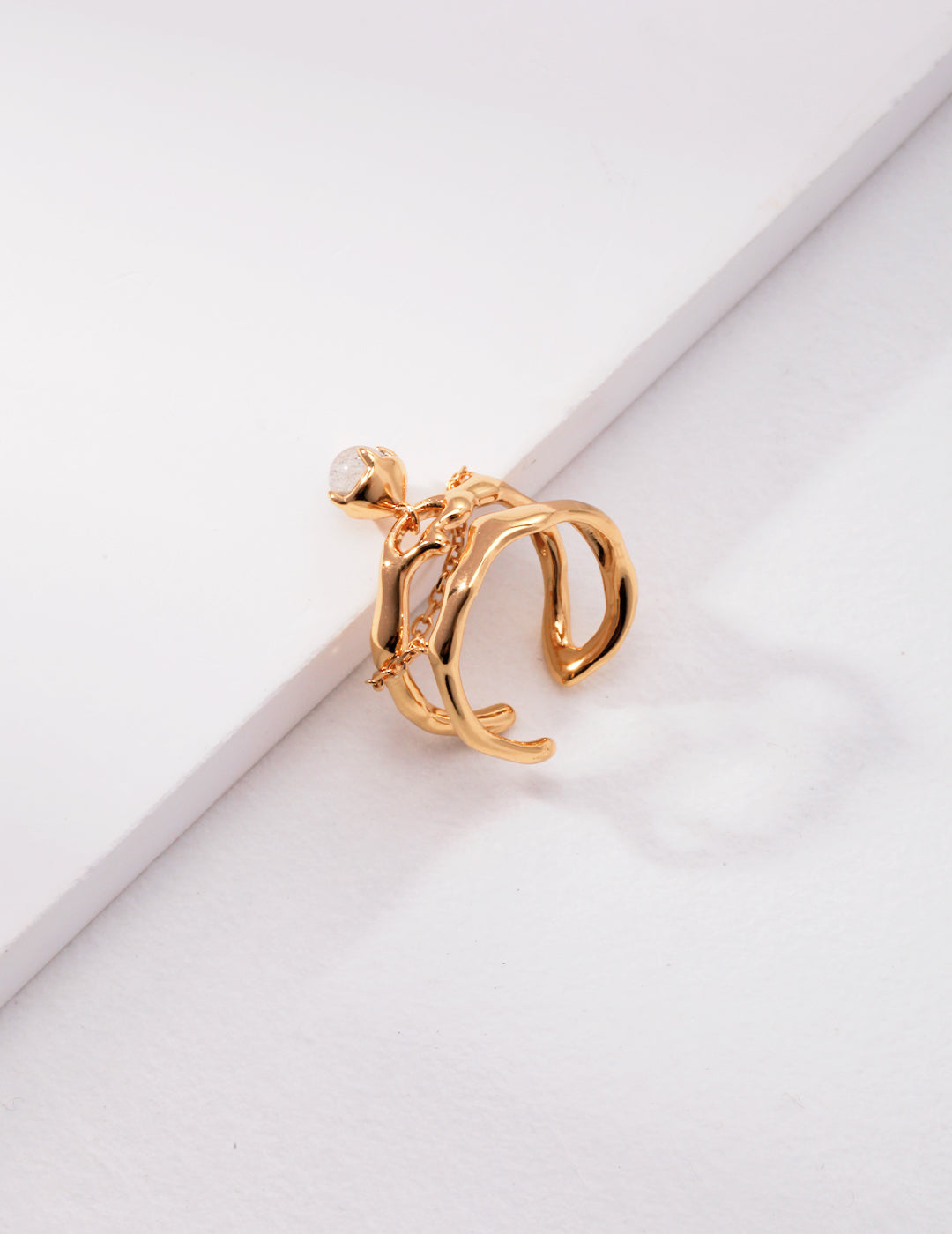S925 Silver Gray Moonstone Ring – Adjustable Chain Design