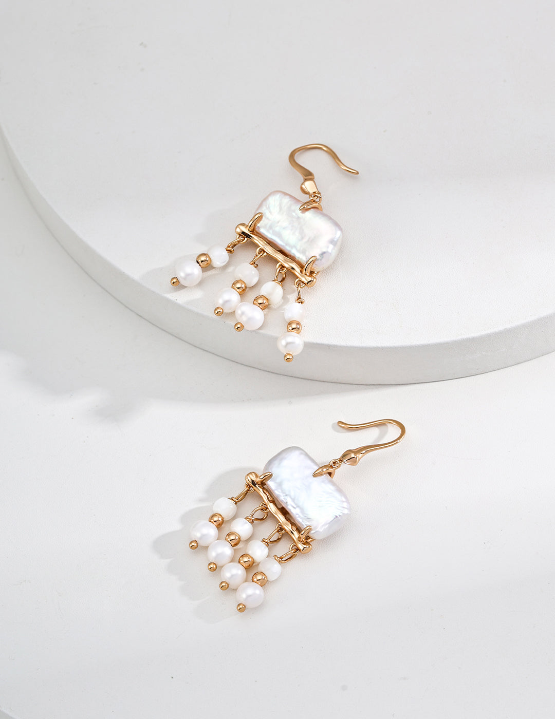 S925 Silver Natural Pearl & Mother-of-Pearl Earrings – Vintage Gold Finish