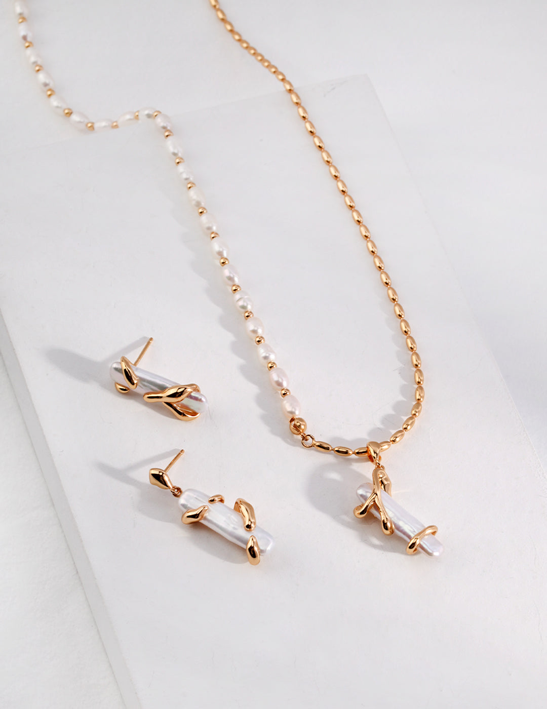 S925 Silver natural long baroque pearls Necklace Vintage Gold / Platinum