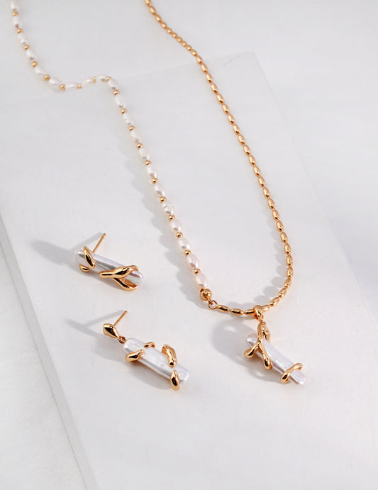 Natural Long Baroque Pearls Necklace, S925 silver baroque pearls, long pearl necklace, vintage gold platinum pendant, artisan pearl jewelry, statement pearl necklace, elegant baroque jewelry