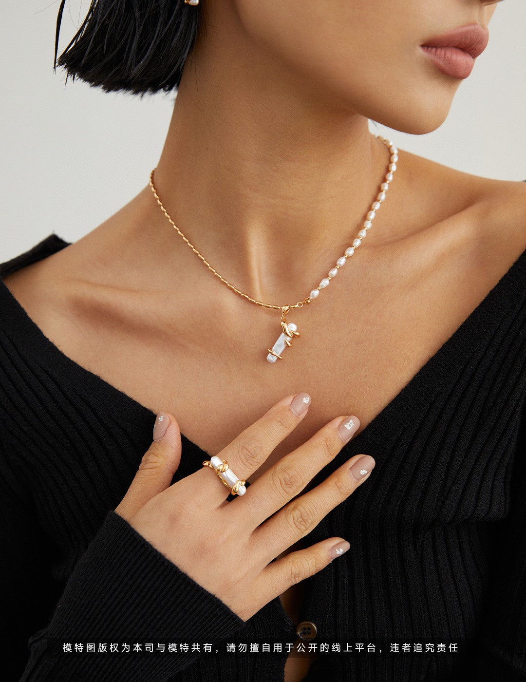 S925 Silver Natural Pearl Necklace Vintage Gold Platinum