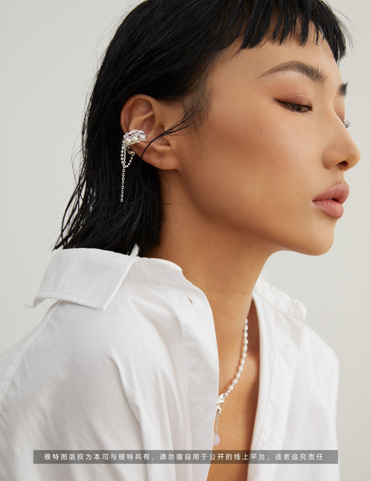 S925 Silver Tassel Pearl Clip-On Earring – Single Piece