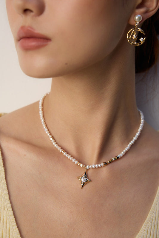 Zircon Pendant Pearl Necklace, pearl pendant necklace, sterling silver pearl necklace, zircon pearl necklace, elegant necklace for women, timeless jewelry gift