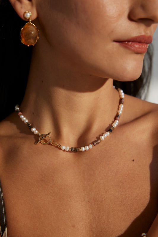 Tiger’s Eye & Natural Pearl Necklace | S925 Minimalist Elegant