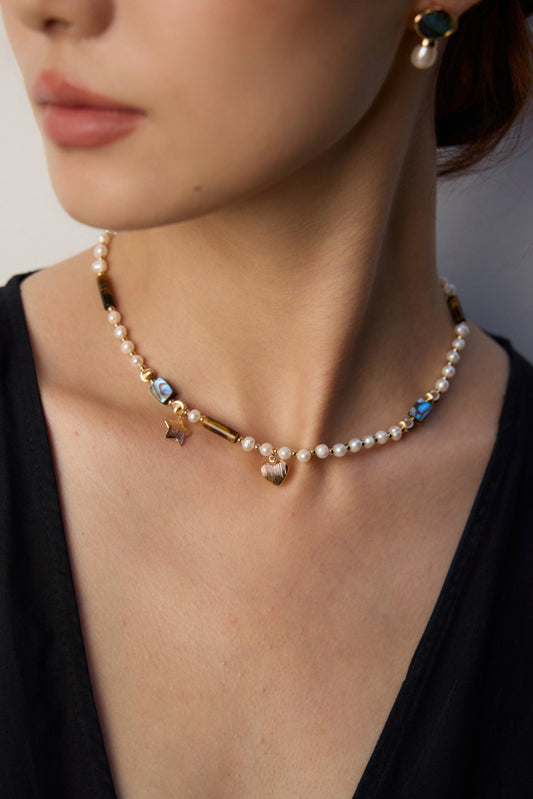 Natural Pearl & Tiger Eye Stone Necklace