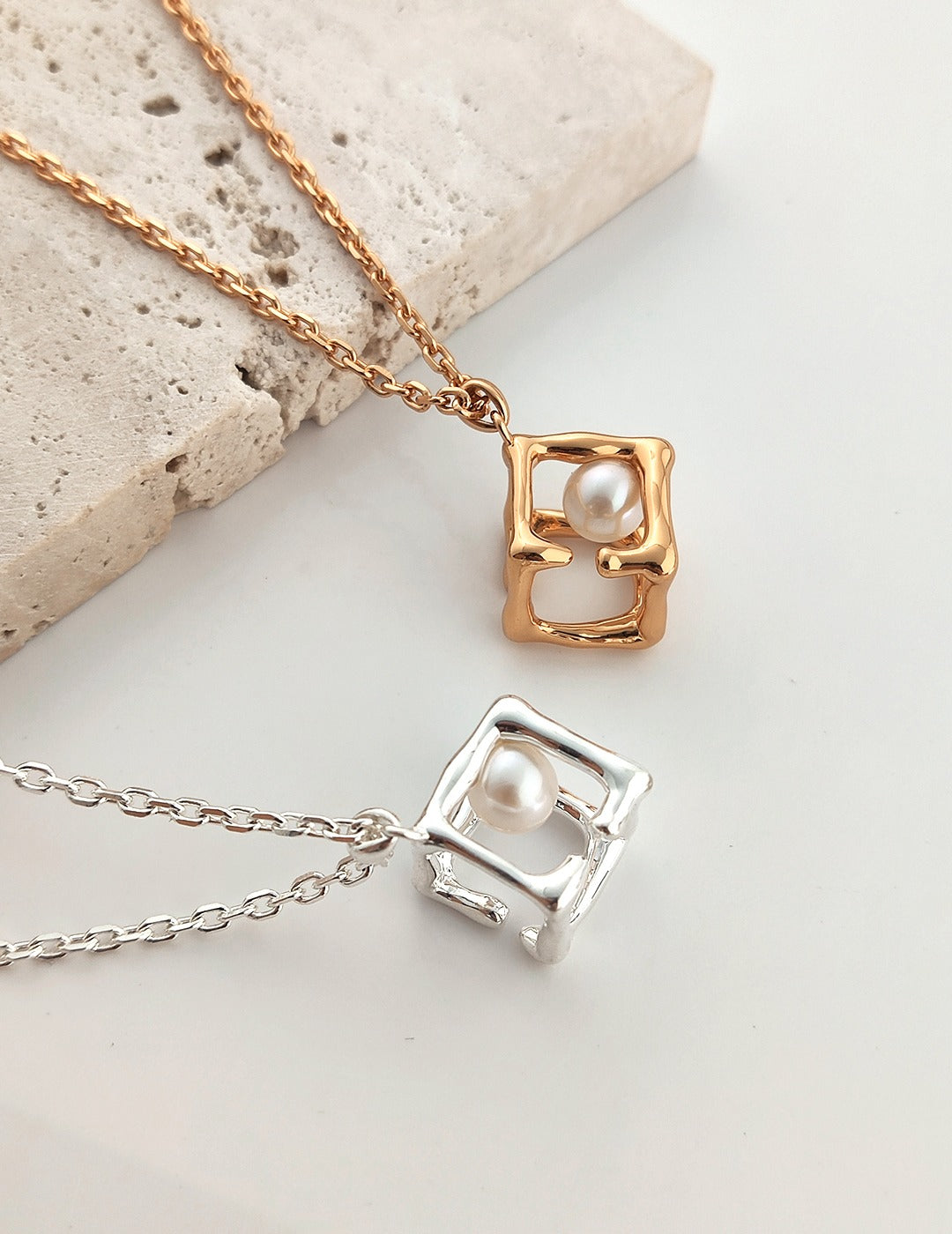 Pearl Square Pendant Necklace