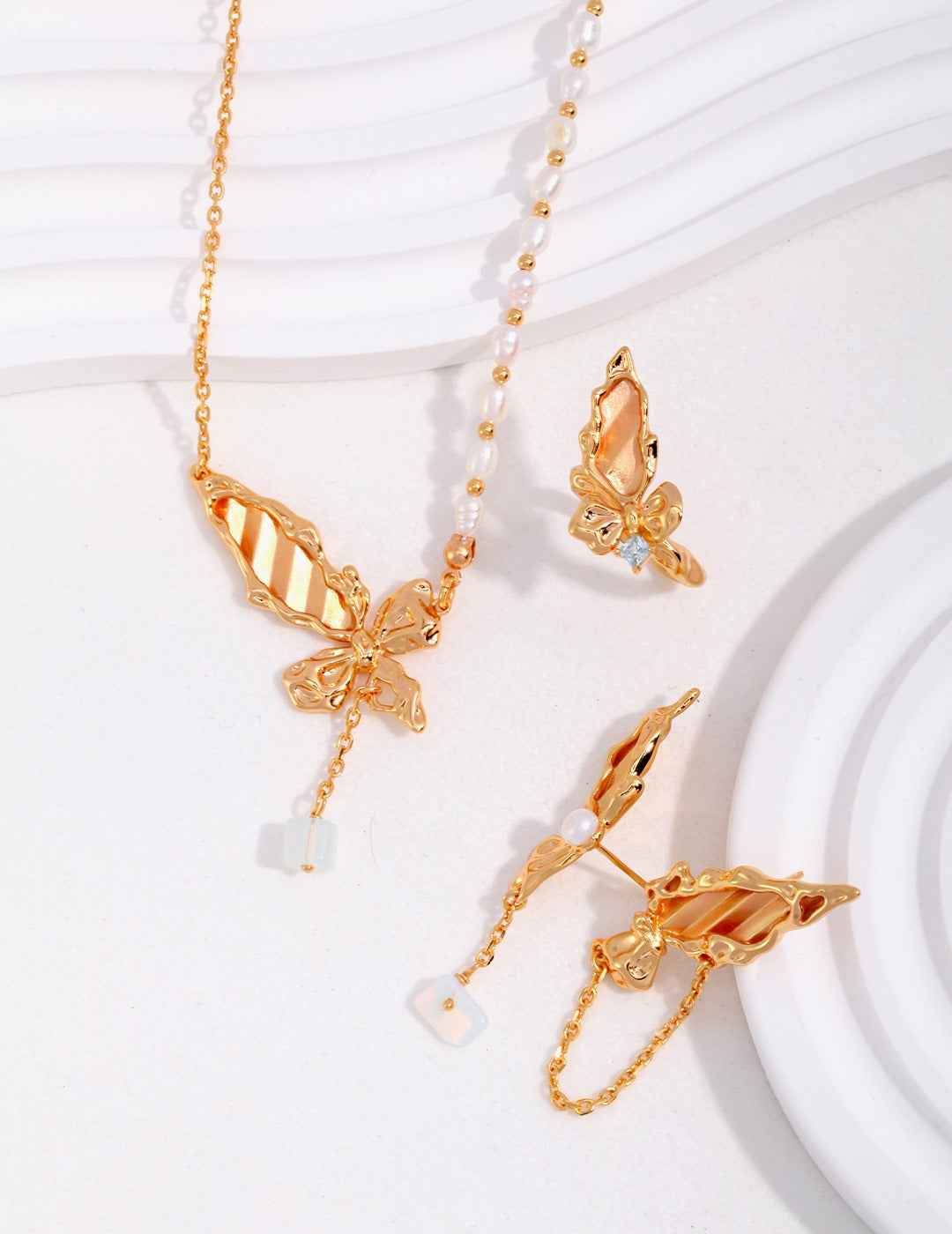 S925 Silver AB-Style Asymmetric Butterfly Earrings