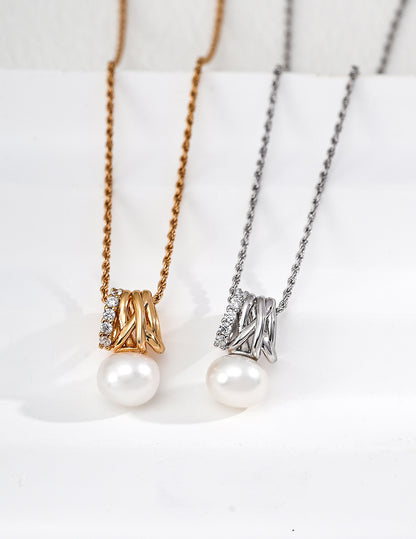 S925 Sterling Silver Natural Pearl & Zircon Necklace – Starlit Elegance