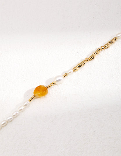 Natural Pearl & Tiger Eye Necklace, S925 silver gemstone necklace, adjustable tiger eye pearl jewelry, vintage gold finish necklace, natural pearl jewelry, bold gemstone necklace