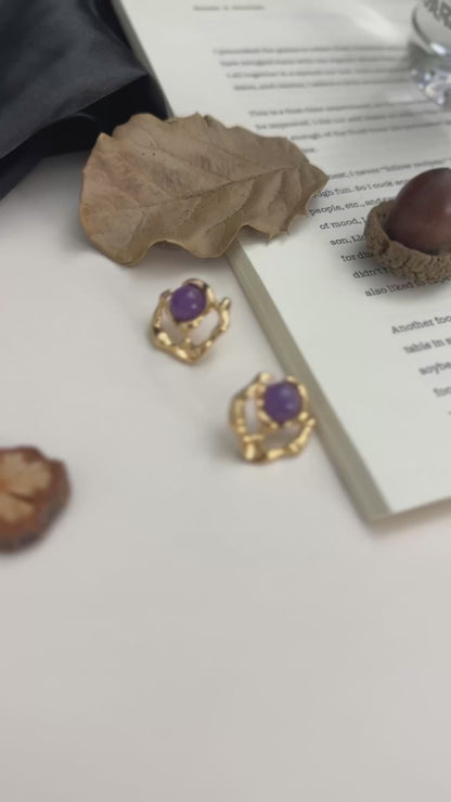 S925 Sterling Silver Vintage Purple Amethyst Gemstones Earrings