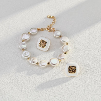 Baroque Button Pearl Bracelet | S925 Silver Lantern Design