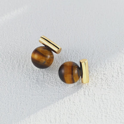 Tiger’s Eye & Black Onyx Minimalist Earrings