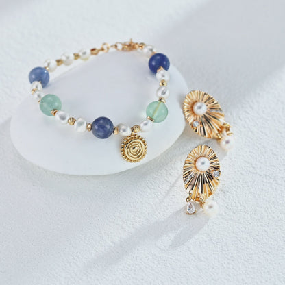 S925 Silver Natural Pearl Bracelet with Fluorite & Aventurine – Dreamlike Harmony of Seasons