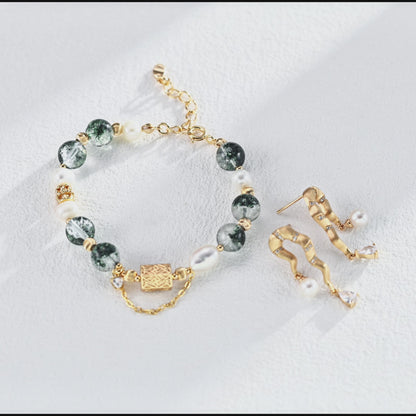Green Crystal Pearl Bracelet | S925 Silver Oriental Design