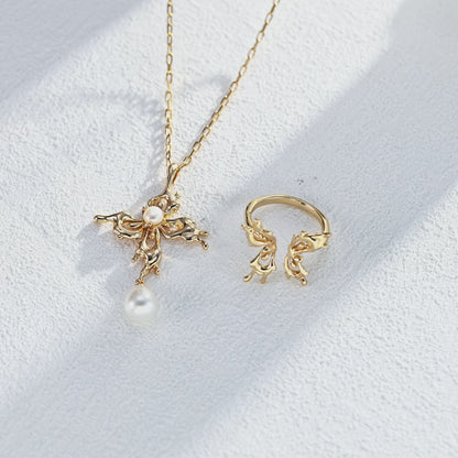 Butterfly Orchid Pearl Necklace | S925 Silver Tassel Design