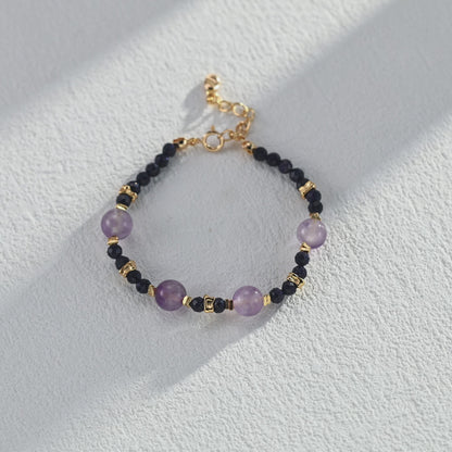 Lavender Amethyst Beaded Bracelet With Blue Sandstone Beaded