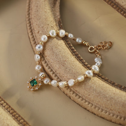 Green Zircon & Natural Pearl Necklace