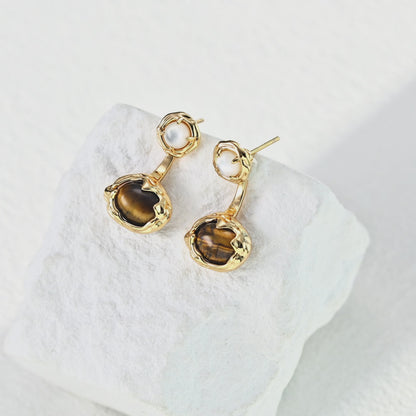 Tiger Eye & Mother of Pearl  Earrings | Convertible Design