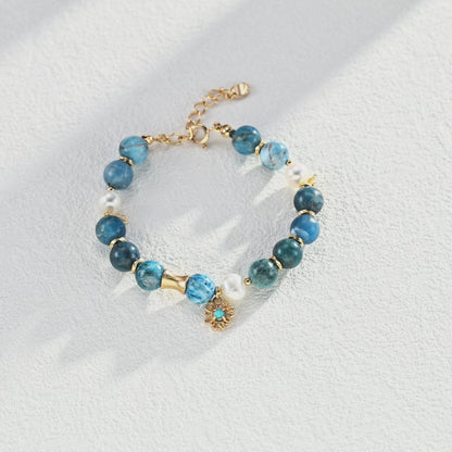 S925 Sterling Silver Natural Pearl, Azurite & Turquoise Bracelet