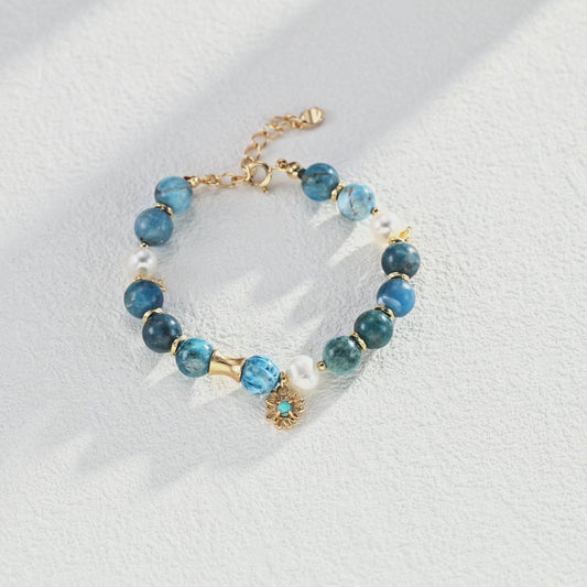 S925 Sterling Silver Natural Pearl, Azurite & Turquoise Bracelet