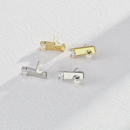 Natural Pearl & Zircon Earrings | S925 Silver Minimalist Elegant