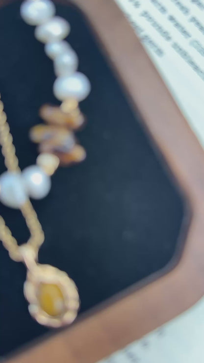 Natural Pearl & Czech Glass Bead Necklace | Artistic Elegance