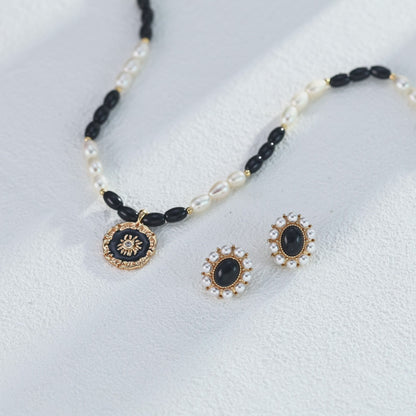 Black Onyx Enamel Pendant Necklace