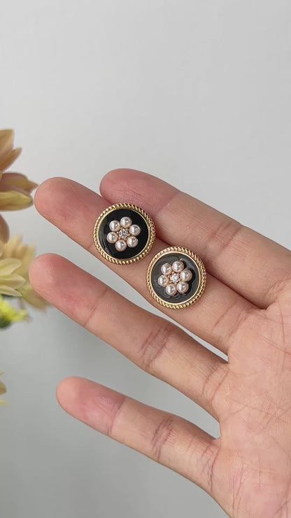 Enamel & Cubic Zirconia Earrings with Imitation Pearl