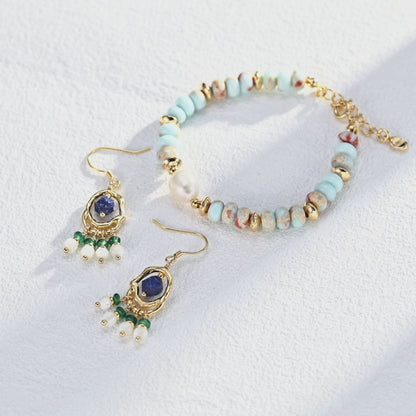 Natural Pearl & Blue ShouShan Stone Bracelet