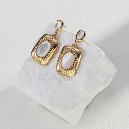 Vintage Mother Of Pearl Earrings |  18K Gold Artisanal Design