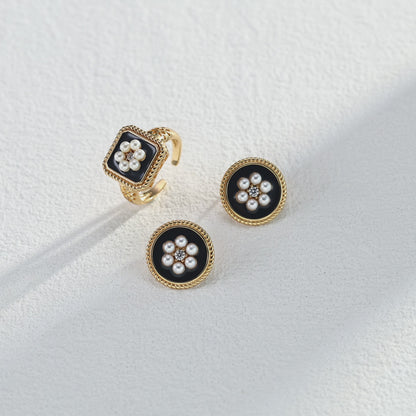 Enamel & Cubic Zirconia Earrings with Imitation Pearl