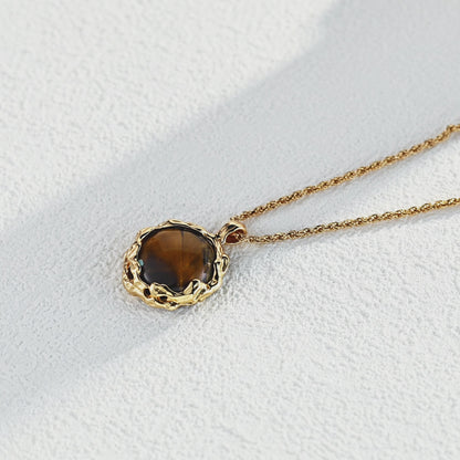 Tiger Eye Pendant Necklace | Hand-Carved Volcanic Texture