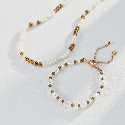 Natural Pearl & Czech Glass Bead Necklace