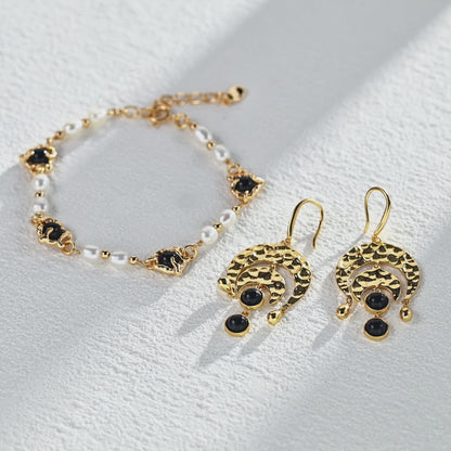 Black Agate Earrings - Hand-Hammered Surface