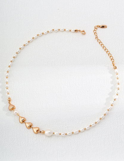 S925 Sterling Sliver Natural Pearl Heart-Shaped Romantic Necklace