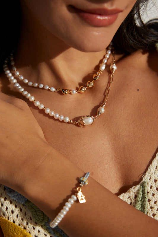 S925 Sliver Natural Pearl Heart-Shaped Necklace