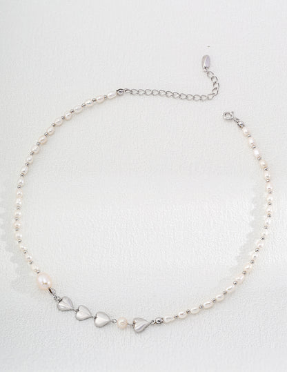 S925 Sterling Sliver Natural Pearl Heart-Shaped Romantic Necklace