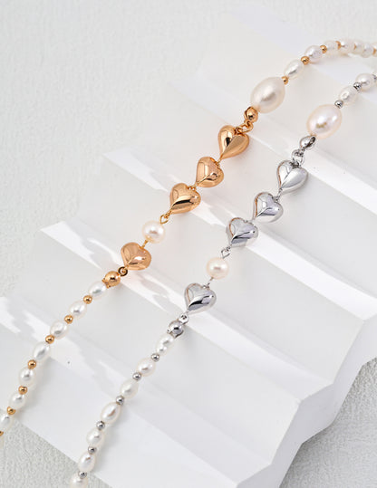S925 Sterling Sliver Natural Pearl Heart-Shaped Romantic Necklace