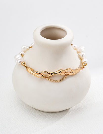 S925 Sterling Silver Vintage Pearl Bracelet With Adjustable Chain