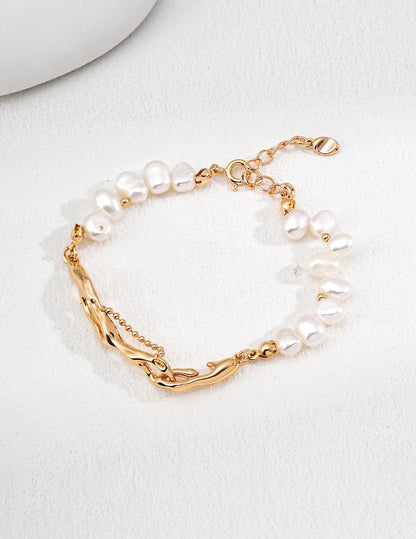 S925 Sterling Silver Vintage Pearl Bracelet With Adjustable Chain