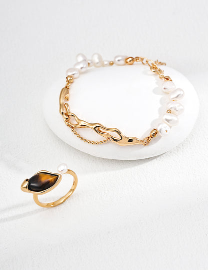 S925 Sterling Silver Vintage Pearl Bracelet With Adjustable Chain