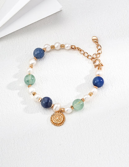 S925 Silver Natural Pearl Bracelet with Fluorite & Aventurine – Dreamlike Harmony of Seasons