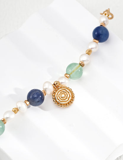 S925 Silver Natural Pearl Bracelet with Fluorite & Aventurine – Dreamlike Harmony of Seasons