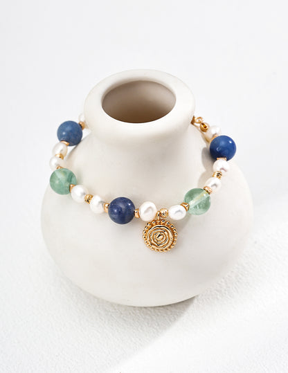 S925 Silver Natural Pearl Bracelet with Fluorite & Aventurine – Dreamlike Harmony of Seasons