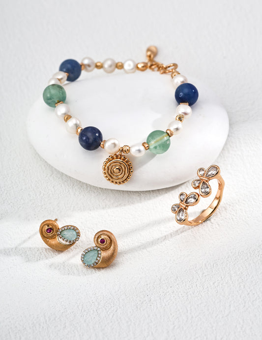 S925 Silver Natural Pearl+Natural Stone Bracelet – Elegant & Timeless